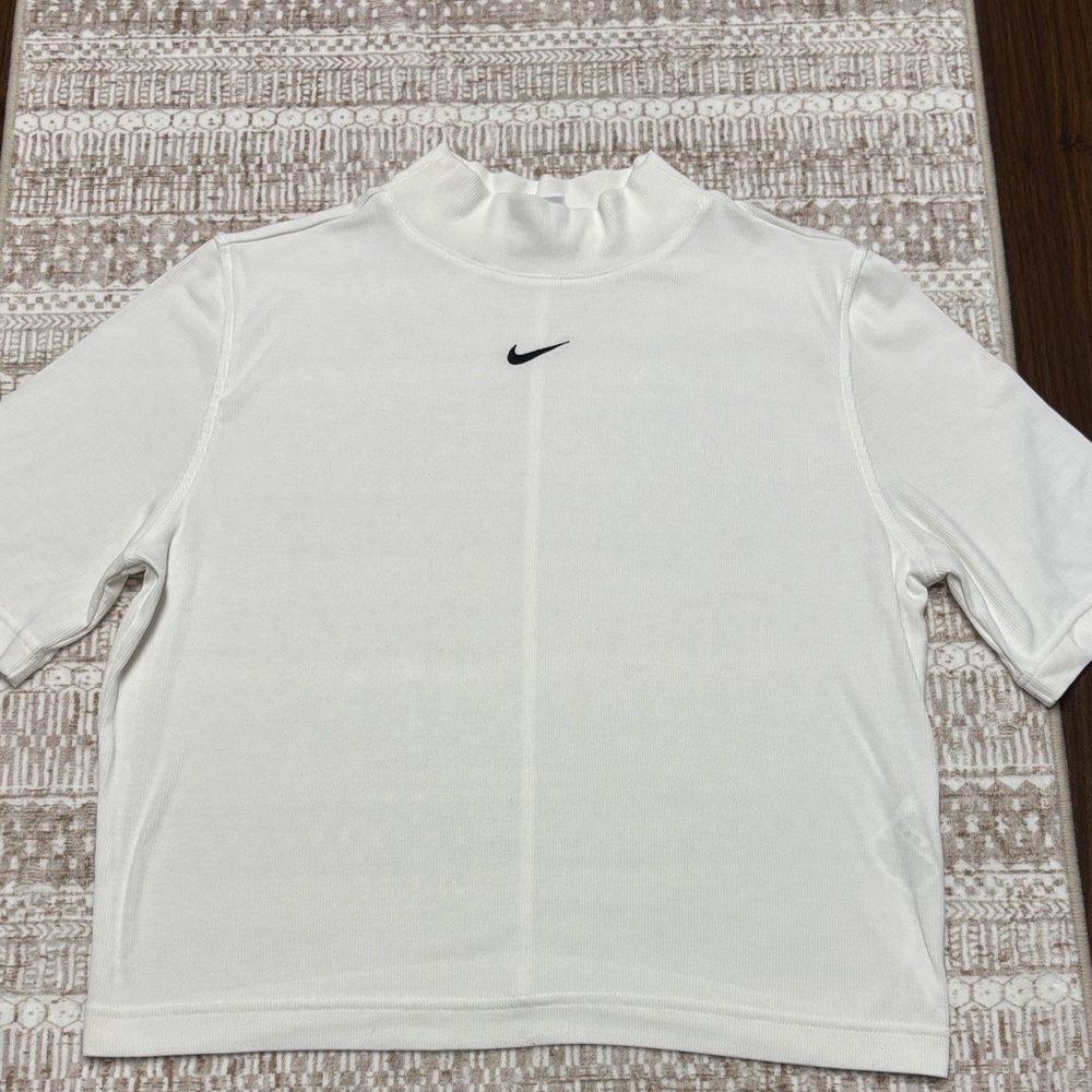 Nike Women's White Crop Top with Black Logo